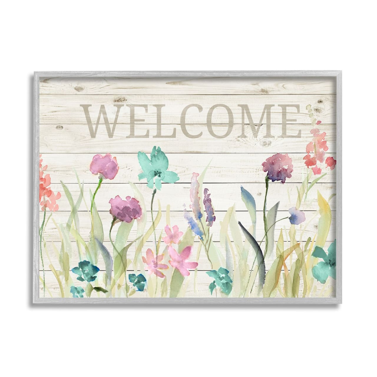 Stupell Industries Welcome Sign Spring Wildflower Meadow Rustic Pattern Framed Wall Art